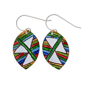 Colorful Dangle French Wire Earrings | Vintage WHM Artisan Sterling Silver 925